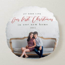 Almofada Redonda Primeiro Natal em nossa Foto do Novo Endereço Domé