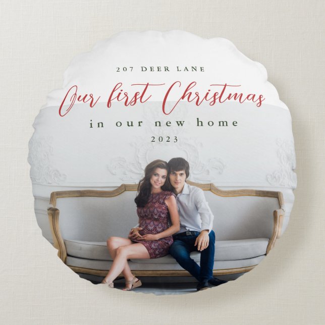 Almofada Redonda Primeiro Natal em nossa Foto do Novo Endereço Domé (Frente)