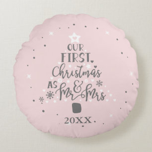 Almofada Redonda Primeiro Natal Recém-Casados Ano Rosa Cor-de-Rosa