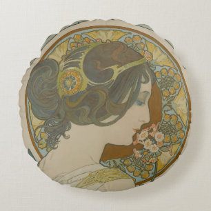 Almofada Redonda Primrose por Alphonse Mucha (1899)