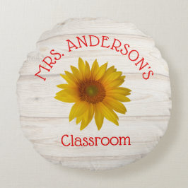 Almofada Redonda Professora Rustic Daisies Classroom