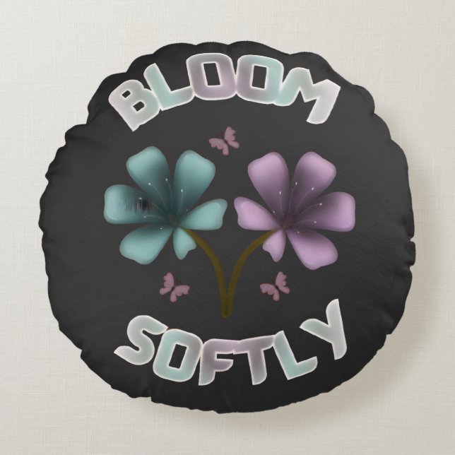 Almofada Redonda Projeto Floral de Primavera Bloom Softly Pastel Co (Frente)