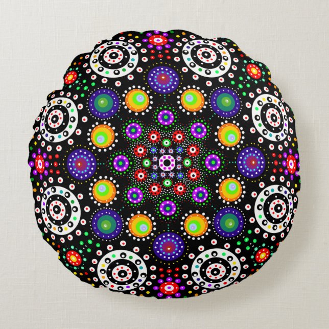 Almofada Redonda Psychedelic Dot Mandala (Frente)