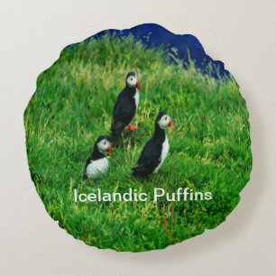 Almofada Redonda Puffins Islandeses no Verão