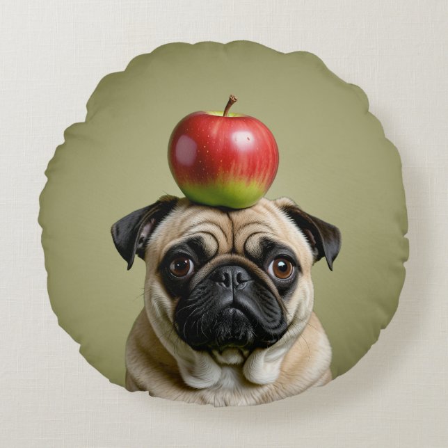 Almofada Redonda Pug Apple (Frente)