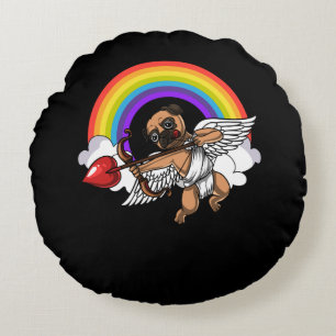 Almofada Redonda Pug Dog Cupid Dia de os namorados Pet
