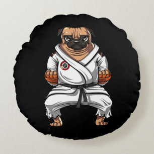 Almofada Redonda Pug Dog Karate Ninja Artes Marciais Pet