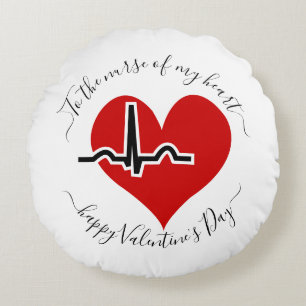 Almofada Redonda Pulso vermelho do batimento cardíaco do Dia de os