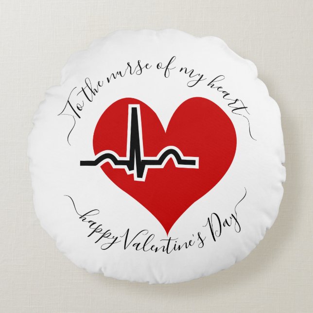 Almofada Redonda Pulso vermelho do batimento cardíaco do Dia de os  (Frente)