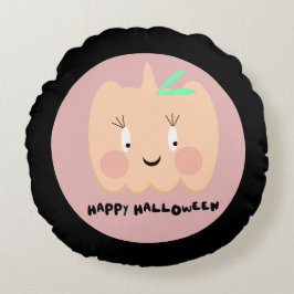 Almofada Redonda Pumpkin girando em branco alface feliz Halloween