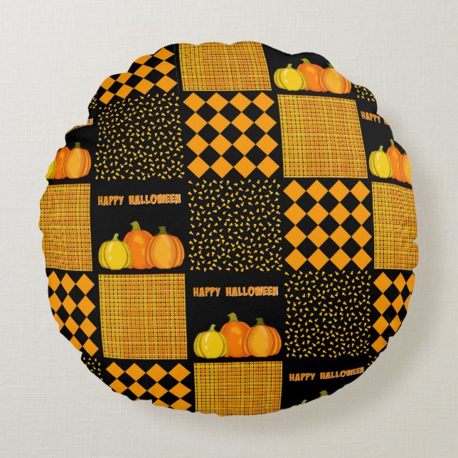 Almofada Redonda Pumpkin Halloween Patterno (Frente)