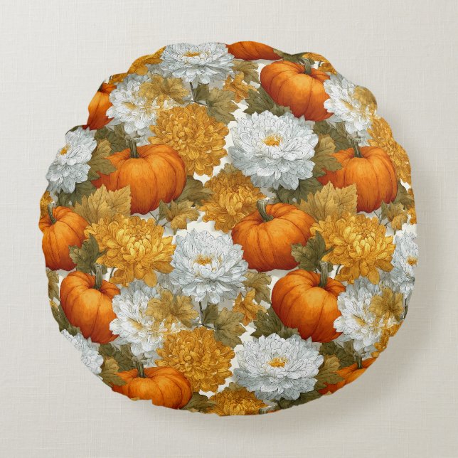 Almofada Redonda Pumpkins e Chrysanthemum Caiam Design (Frente)