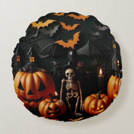 Almofada Redonda Pumpkins e esqueleto