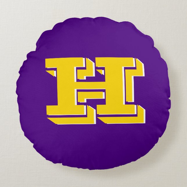 Almofada Redonda Purple and Gold Team Pride Monogram (Frente)