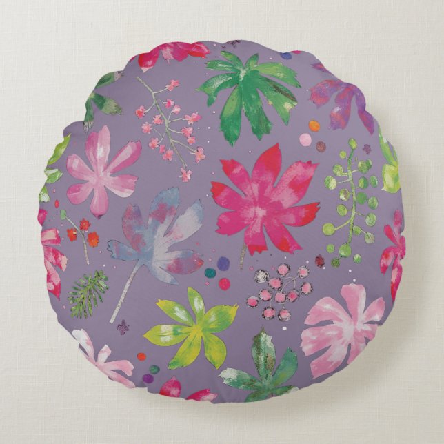 Almofada Redonda Purple Floral Round Pillow – Pink Garden Pattern  (Frente)