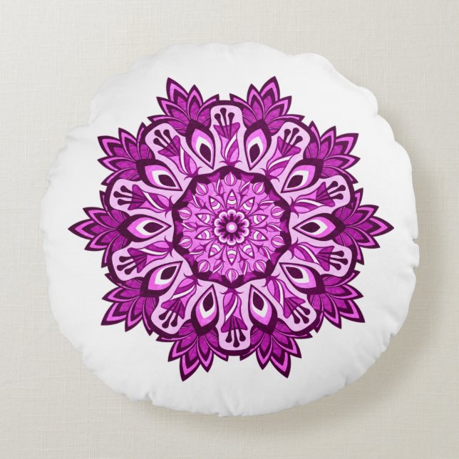 Almofada Redonda Purple Mandala Reversible Boho (Frente)