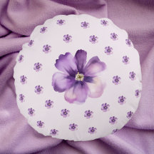 Purple Watercolor Flowers Round Pillow