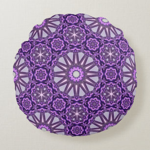 Almofada Redonda Púrpura Azul Caleidoscópio PinWheel Mandala Padrão