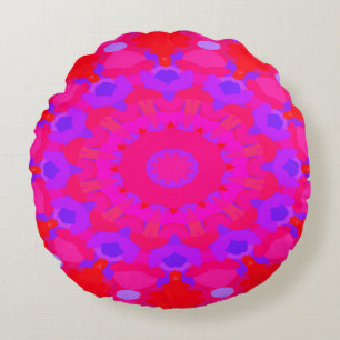Almofada Redonda Púrpura, rosa e mandala laranja