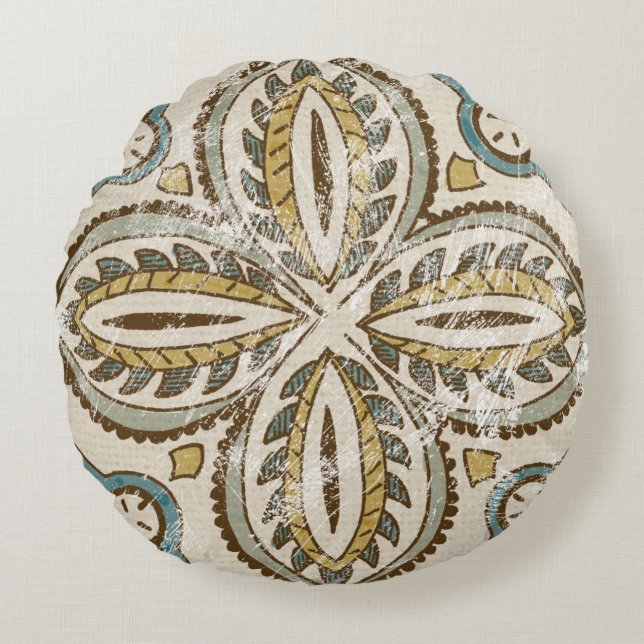 Almofada Redonda Quadrado Não-Embellished III do Batik (Frente)