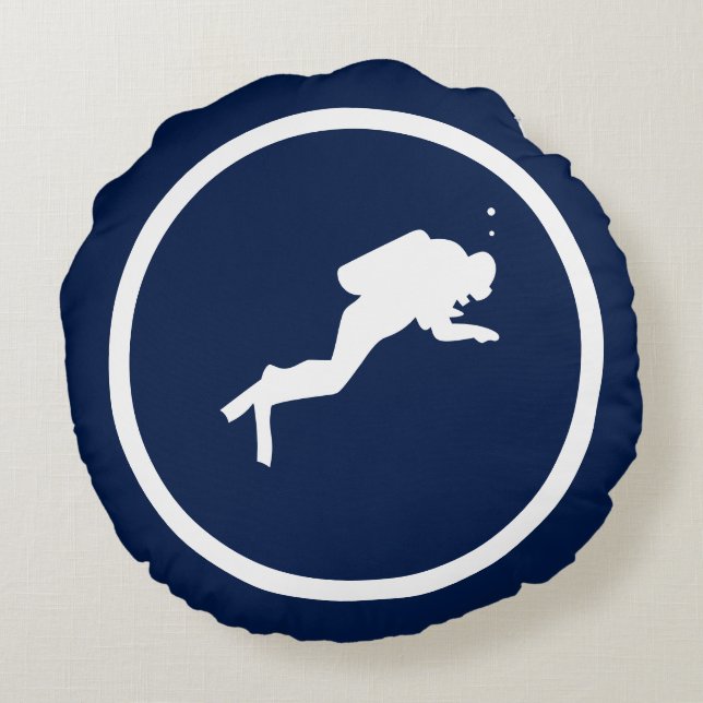 Almofada Redonda Quase Marinho de tubarão azul SCUBA DIVER náutico (Verso)