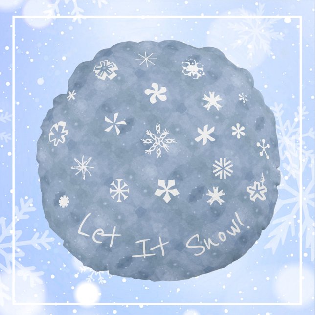 Almofada Redonda Que Neve Flocos de Neve Azul (Criador carregado)