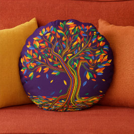 Almofada Redonda Queda de Cute Árvore Arco-Íris Purple Outono Ação 
