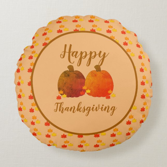 Almofada Redonda Queda/outono/Abóbora (Frente)