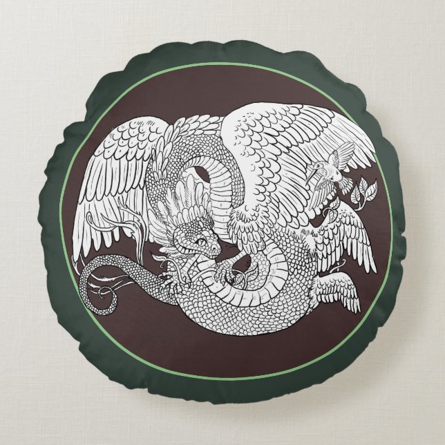 Almofada Redonda Quetzacoatl Pinte o Seu (Frente)