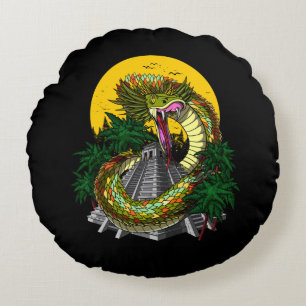 Almofada Redonda Quetzalcoatl Aztec Cobra Deus