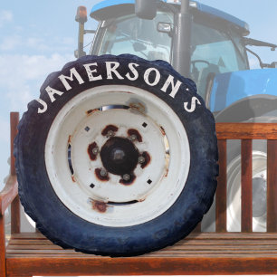 Almofada Redonda Quic Cute Rustic White & black name pneu de vintag