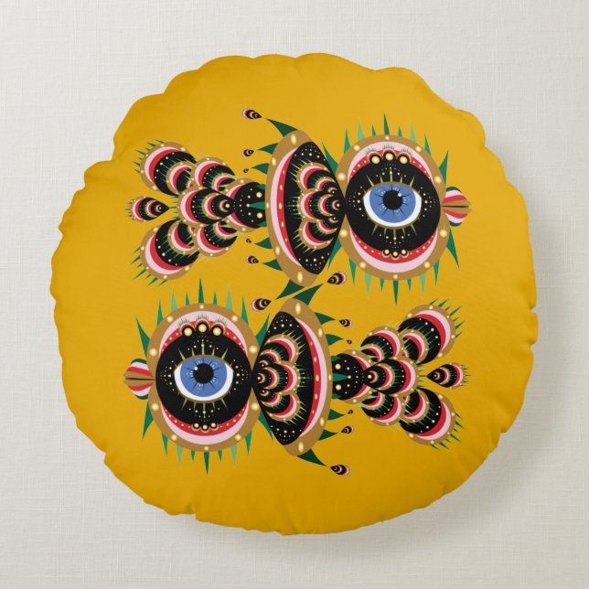 Almofada Redonda Quimera - Travesseiro decorativo redondo para aves (Frente)