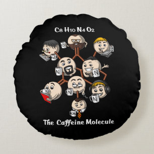 Almofada Redonda Química Cafeine Molecule Science Geek de café
