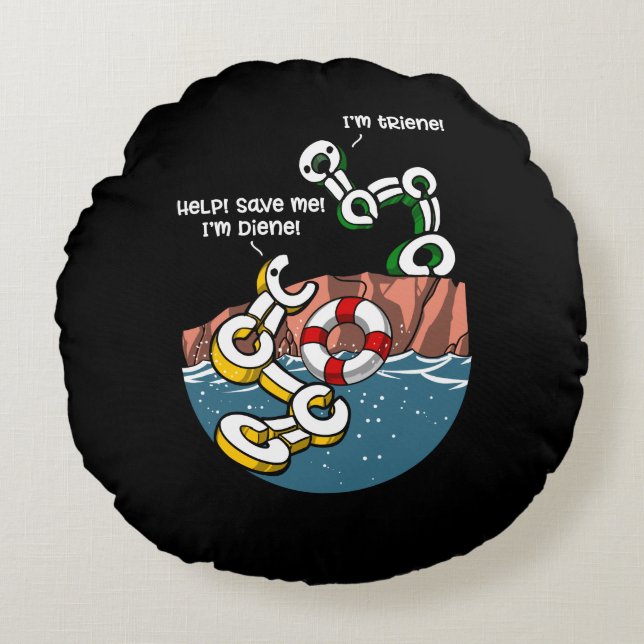 Almofada Redonda Química Science Diene e Triene Funny Piada (Frente)