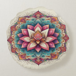 Almofada Redonda Radiant Lotus Mandala: Serenidade em Sangue