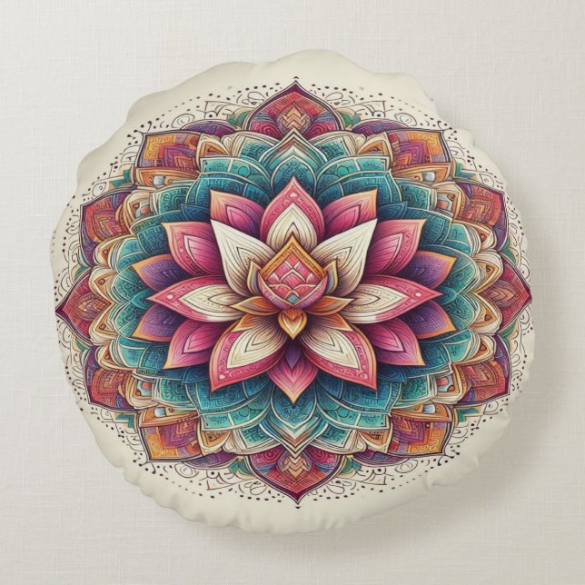 Almofada Redonda Radiant Lotus Mandala: Serenidade em Sangue (Verso)