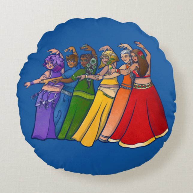 Almofada Redonda Rainbow Belly Dancer Art Belly Dance Troupe (Frente)
