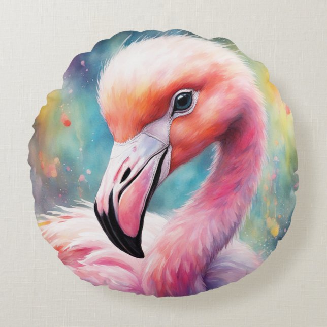 Almofada Redonda Rainbow Birds Flamingo 2 (Frente)