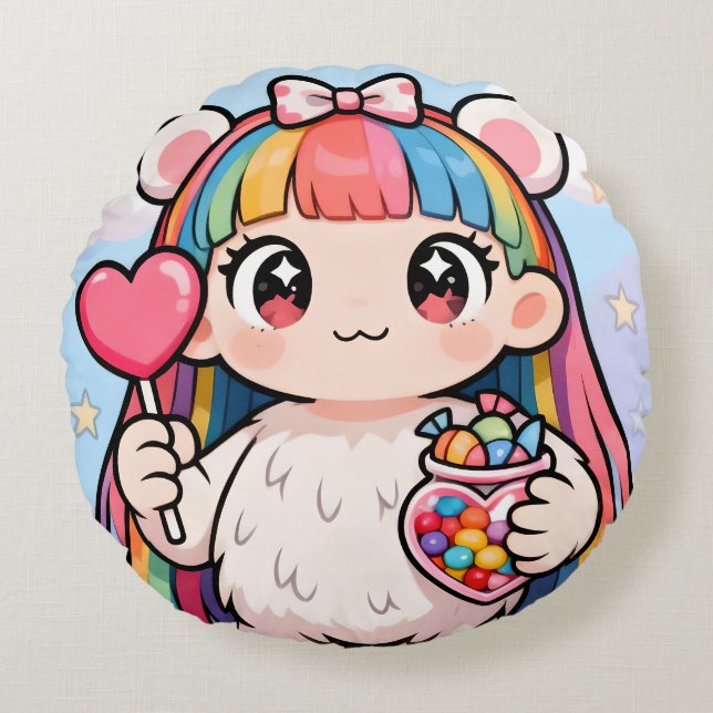 Almofada Redonda Rainbow Kawaii Bear Round Cushion (Frente)