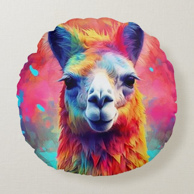 Almofada Redonda Rainbow Lama (Frente)