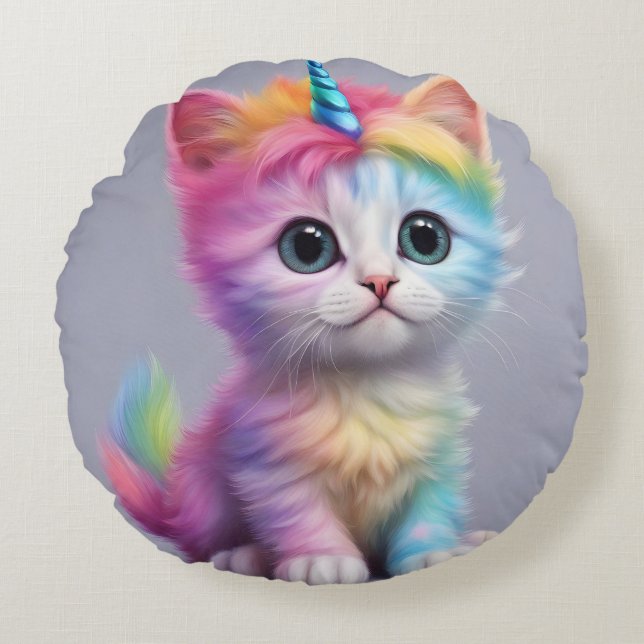 Almofada Redonda Rainbow Unicorn Kitten (Frente)