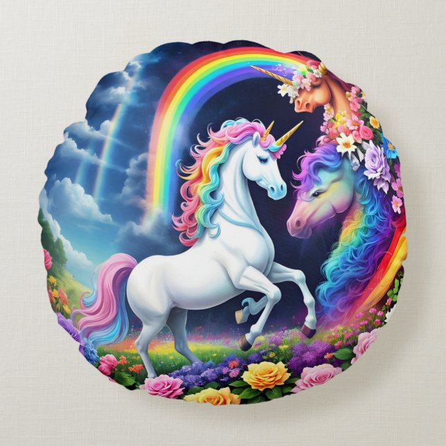 Almofada Redonda Rainbow Unicorn One (Frente)