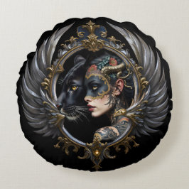 Almofada Redonda Rainha da Sombra – Emblema do Espírito Pantera.