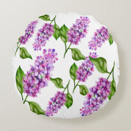 Almofada Redonda Ramificação lilática de aquarela elegante