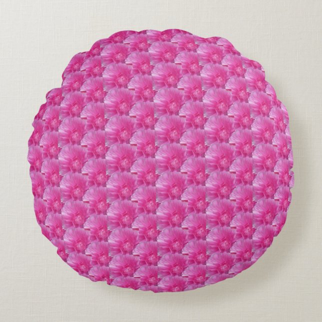 Almofada Redonda Ranunculus Rosa - Dedigência Floral Moderna (Frente)