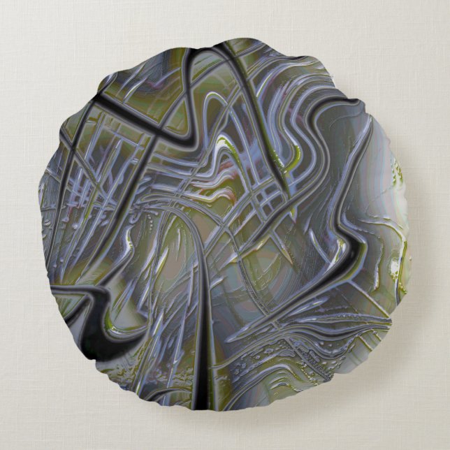 Almofada Redonda Rastreios russos em uma cinza verde-amarelada maci (Verso)