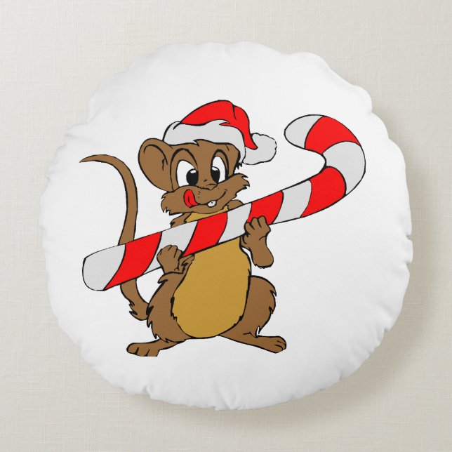 Almofada Redonda Rato com canas de Natal (Frente)