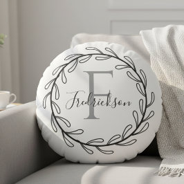 Almofada Redonda Realtor Closing Gift Wreath Monogram Round Pillow