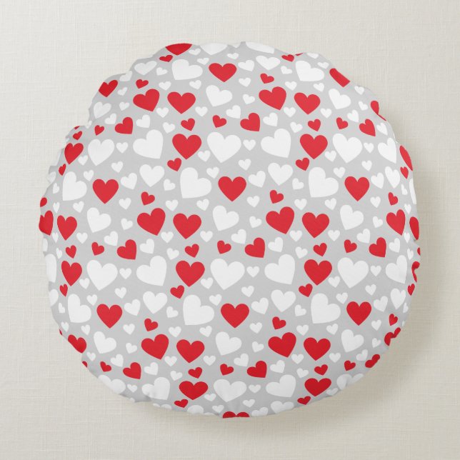 Almofada Redonda Red and White Hearts Throw Pillow (Frente)