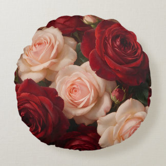 Almofada Redonda Red & Blush Pink Roses — Romantic Vintage Floral B